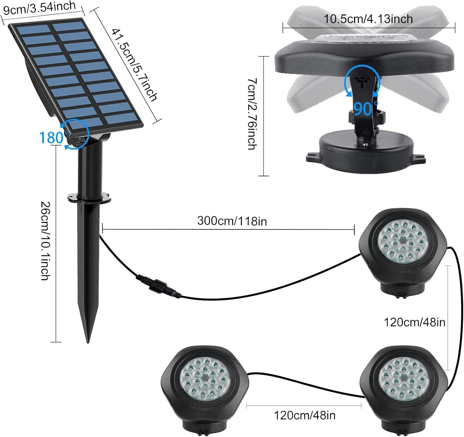 T-Sun Solar Powered Pond Lights, 6 Colour Changing LED Spotlights, 18 LED Super Bright Submersible Pond Light IP68 Waterproof Fountain Lights for Fish Aquarium Tank Garden Yard Pool (3-In-1) image number 1