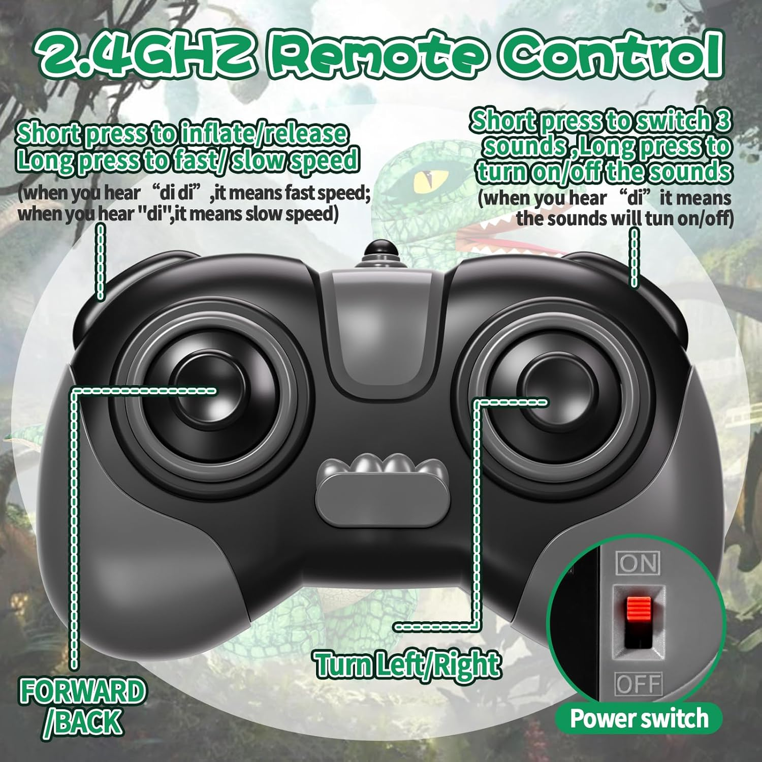 2.4GHZ Remote Control Inflatable Dinosaur Toy for Kids,Realistic Electric Toy Dinosaur with 360&deg;Rotation,Forward & Backward,Rechargeable Walking Dinosaur Toy for Boys Kids Age 6-8 8-12 Birthday Gifts image number 3