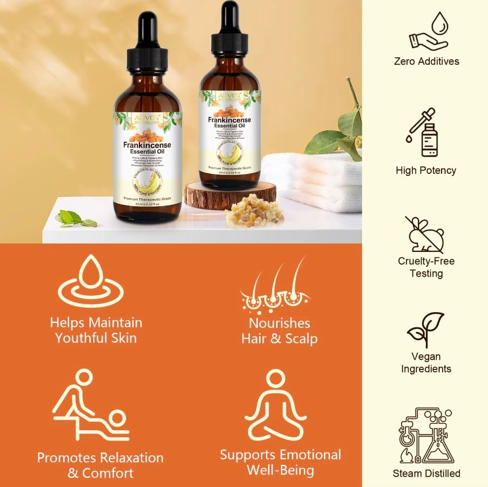 Frankincense Essential Oil 100% Pure & Natural &ndash; Therapeutic Grade, Undiluted &ndash; Aromatherapy Oil for Skin, Face, Hair, Diffuser, Massage & Relaxation &ndash; 60Ml image number 6