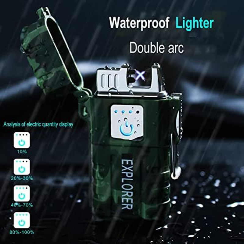 USB Rechargeable Dual Arc Plasma Lighter - Windproof Waterproof Flameless Electric Lighter for Camping, Hiking, Survival Tactical image number 1