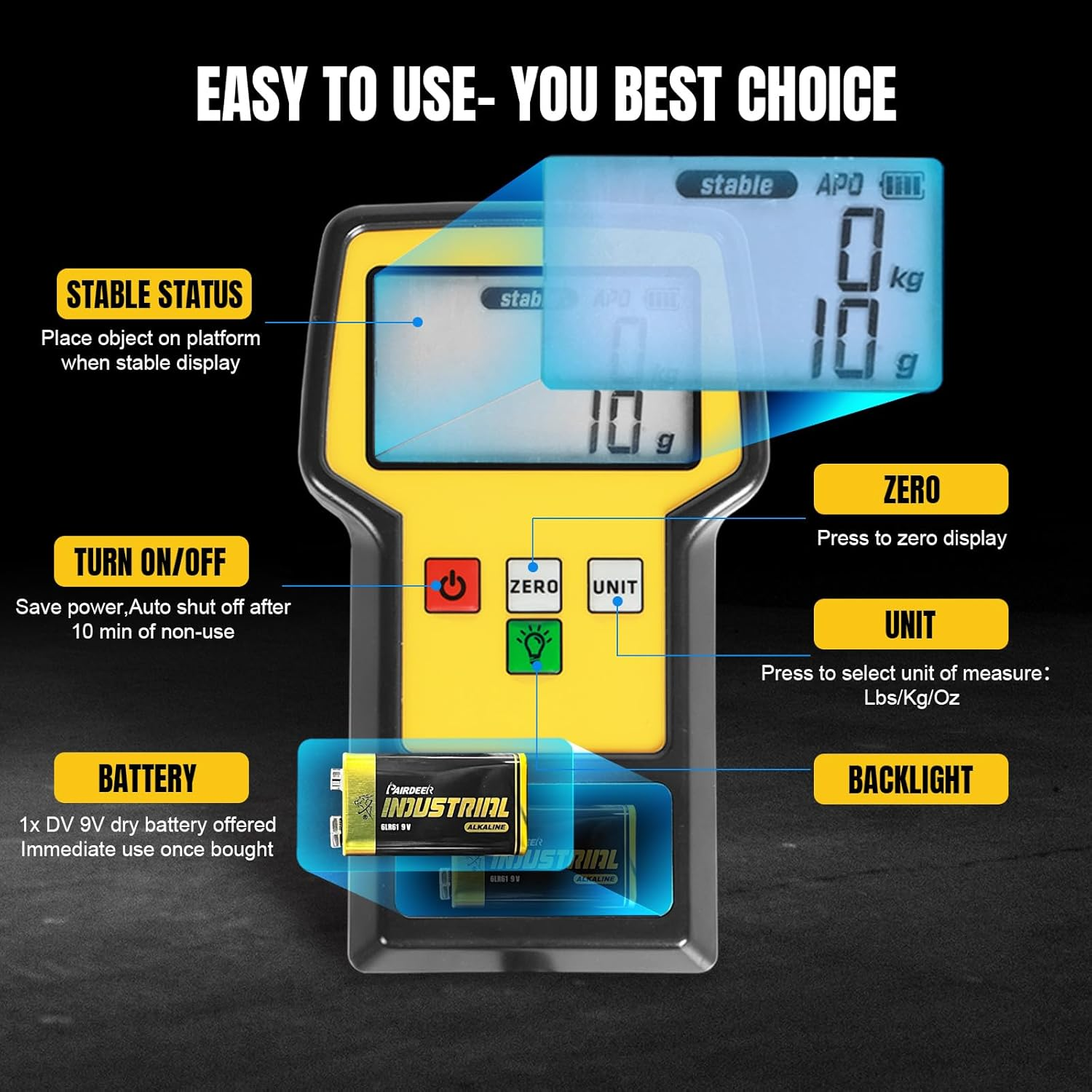 YELLOW JACKET Refrigerant Scale 110 LBS HVAC Freon - Ultra-Large LCD Screen High Precision Electronic Charging Weight Scale with Portable Case for All Recovery Tanks image number 3