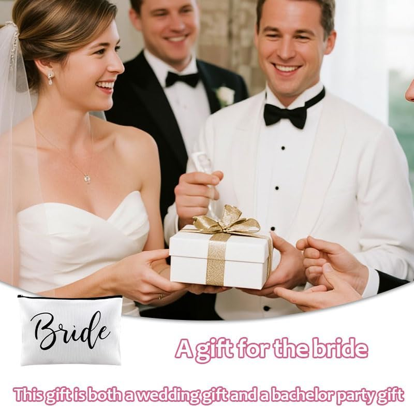 Bridal Shower Gifts for Bride Bachelorette Wedding Party Supplies Bridal Makeup Bag Engagement Presents for Fiancee Bride-To-Be Travel Cosmetic Bag for Women image number 6