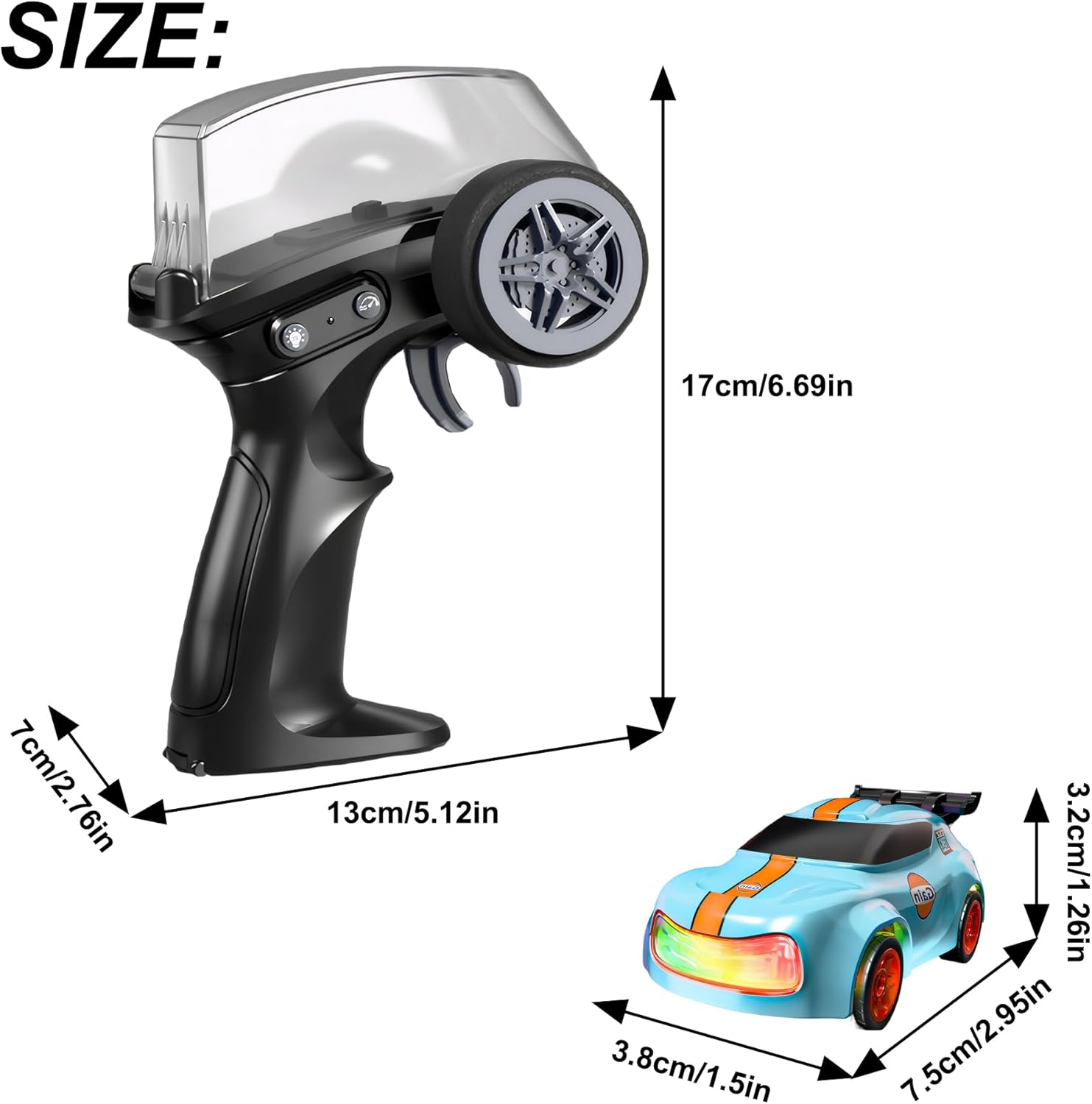 Mini RC Drift Car with Cool Lights, 1:64 Rechargeable 2.4Ghz Remote Control Car for Kids Adults (Blue) image number 1