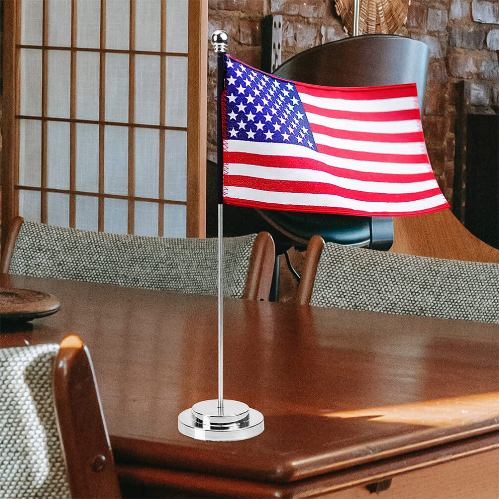 Flag Poles Office Desk Flag Holder Desktop Flag Stand Flag Pole Stainless Steel Base, 2 Pieces Small Table Flag Stands - Gold image number 7