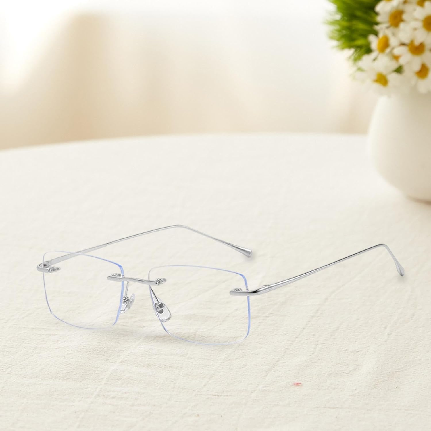 Anti Blue Light Glasses, Computer Glasses, Rimless Frame PC Lens Stylish for Men and Women - Gold image number 7