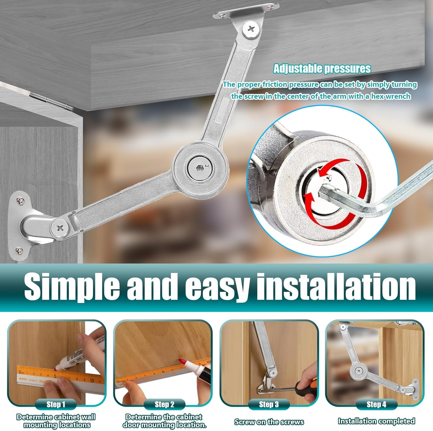 Soft Close Hinges, 2 Pack Adjustable Lid Support Hinge, Toy Box Hinges Soft Close for Closet, Cabinet, Wardrobe or Toy Box image number 2