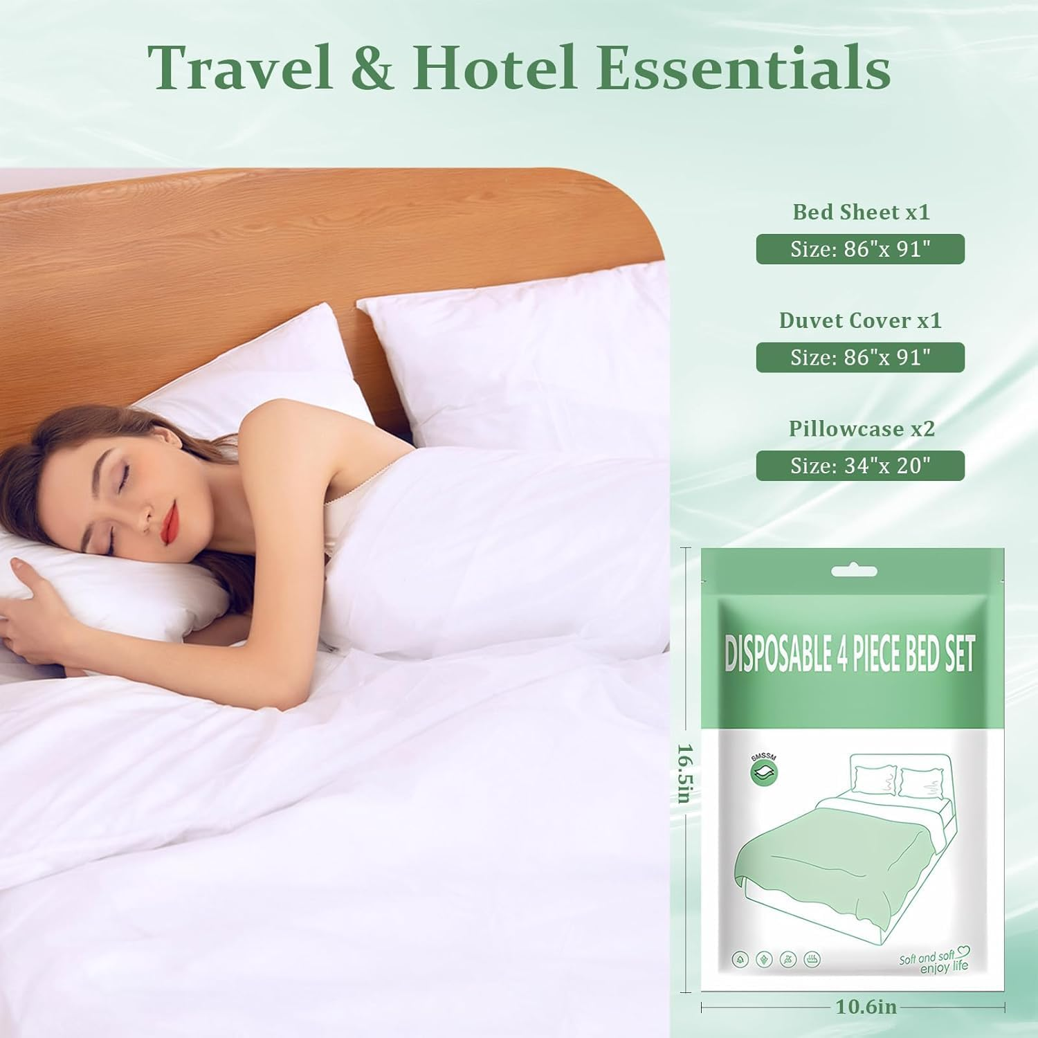 WOYAODONG Disposable Bed Sheets,Portable Ready to Use Bedding Set，Quilt Cover and Pillow Case Set for Hotel and Travel (Travel 4-Piece ﻿ image number 3