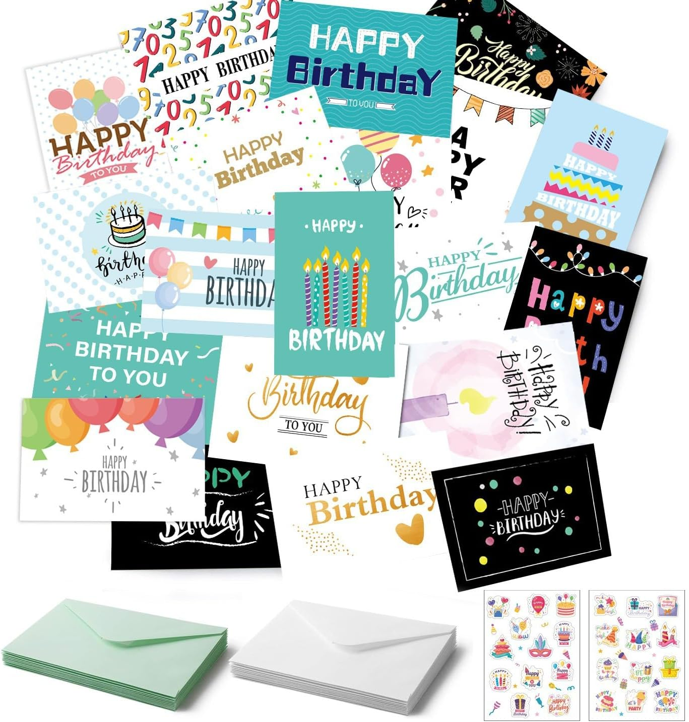 24 Pcs Happy Birthday Cards with Envelopes & Stickers,4X6 Inches Assorted Birthday Card, Birthday Greeting Cards Blank Birthday Card for Family, Kids, Friends, Work & Office Celebrations image number 5
