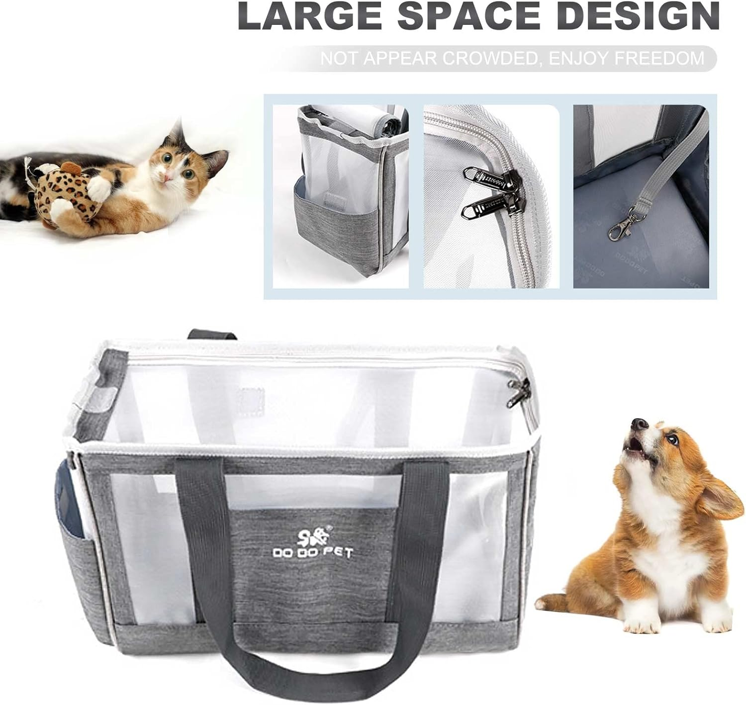 PETCUTE Pet Carry Bag for Dogs and Cats with Removable Mat, Cat Carrier Bag with Side Pockets, Safety Lead, Breathable Carry Bag for Small Dogs, Airline Approved image number 2