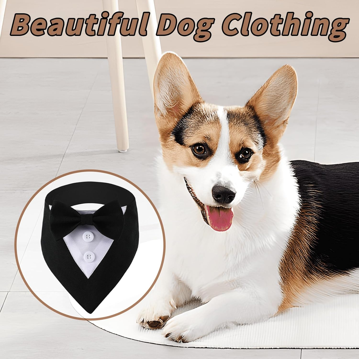 Dog Tuxedo Wedding Bandana Collar with Bow Tie Adjustable Dog Tuxedo Suit Formal Dog Costumes Pet Party Tux for Small Medium Large Dogs Pets(M) image number 2