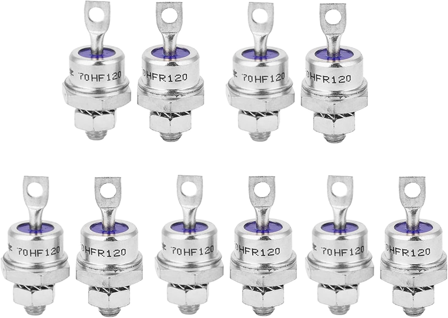 Rectifier Diode, 70HFR120 70HF120, Set of 5 Pairs High Current Capability, Spiral Chassis Stud Mounting for Battery Charging, Power Converters, Easy to Install, Broad Utility image number 2