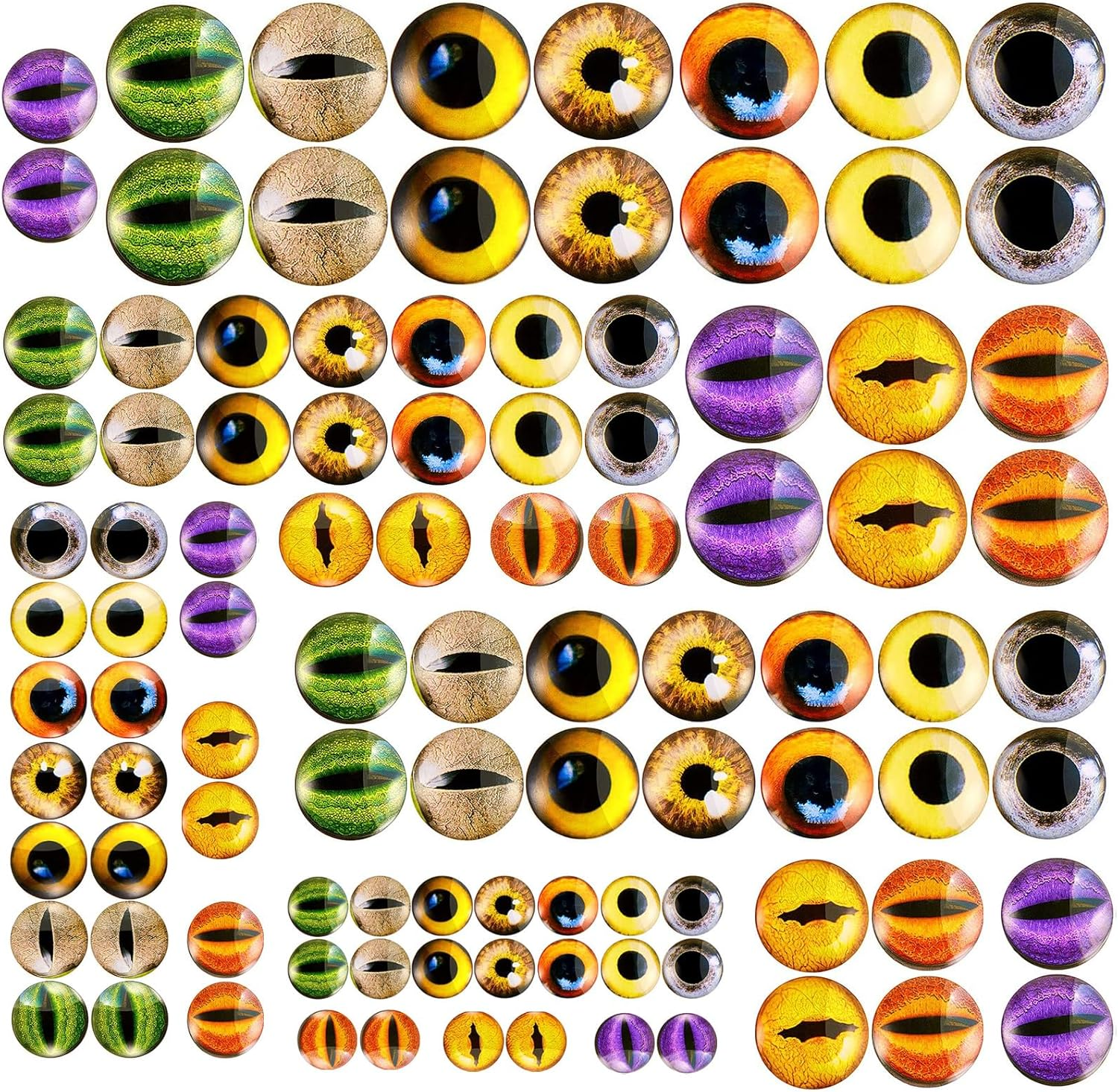 TZAONEN Animal Glass Eye,100Pcs Assorted Dragon Eyes Glass Cabochon for Clay Doll Making Sculptures Props Craft DIY Findings Jewelry Making