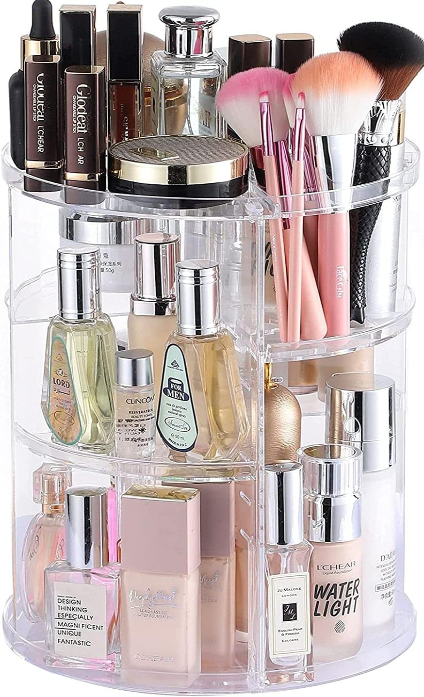 Clear Rotating Makeup Organizer for Vanity,Adjustable Skincare Organizer Countertop,Cosmetic Display Cases for Beauty,Skin Care,Spinning Makeup Stand,Make up Storage Organizer and Perfume Organizer
