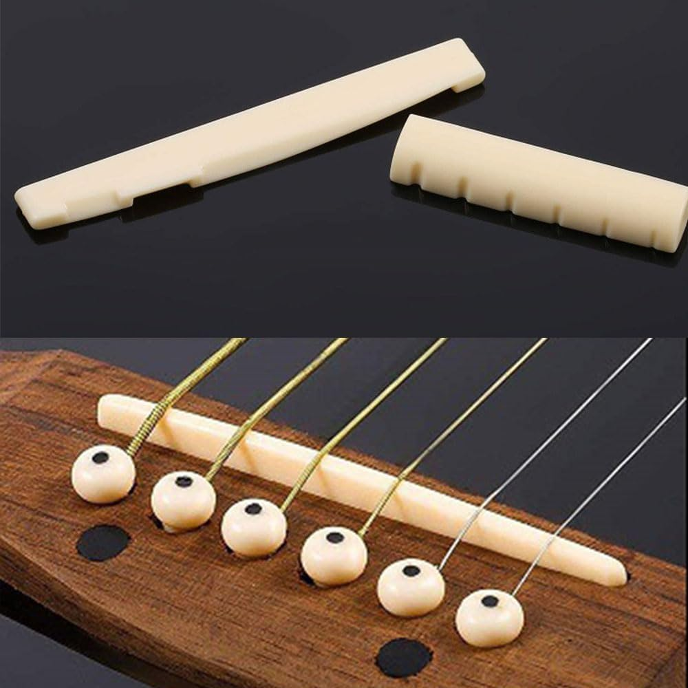 Acoustic Guitar Bone Bridge Saddle and Nut - 2 Sets for 6 String Guitar - Cattle Bone (Unbleached) image number 2