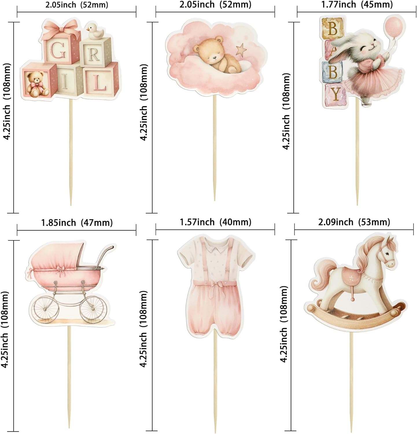 Ephlyn 36Pcs Baby Girl Cupcake Toppers Baby Shower Decorations for Girl Bear It'S a Girl Cupcake Picks Decorations for Baby Girls Birthday Party Cake Decorations Pink - Blue image number 4