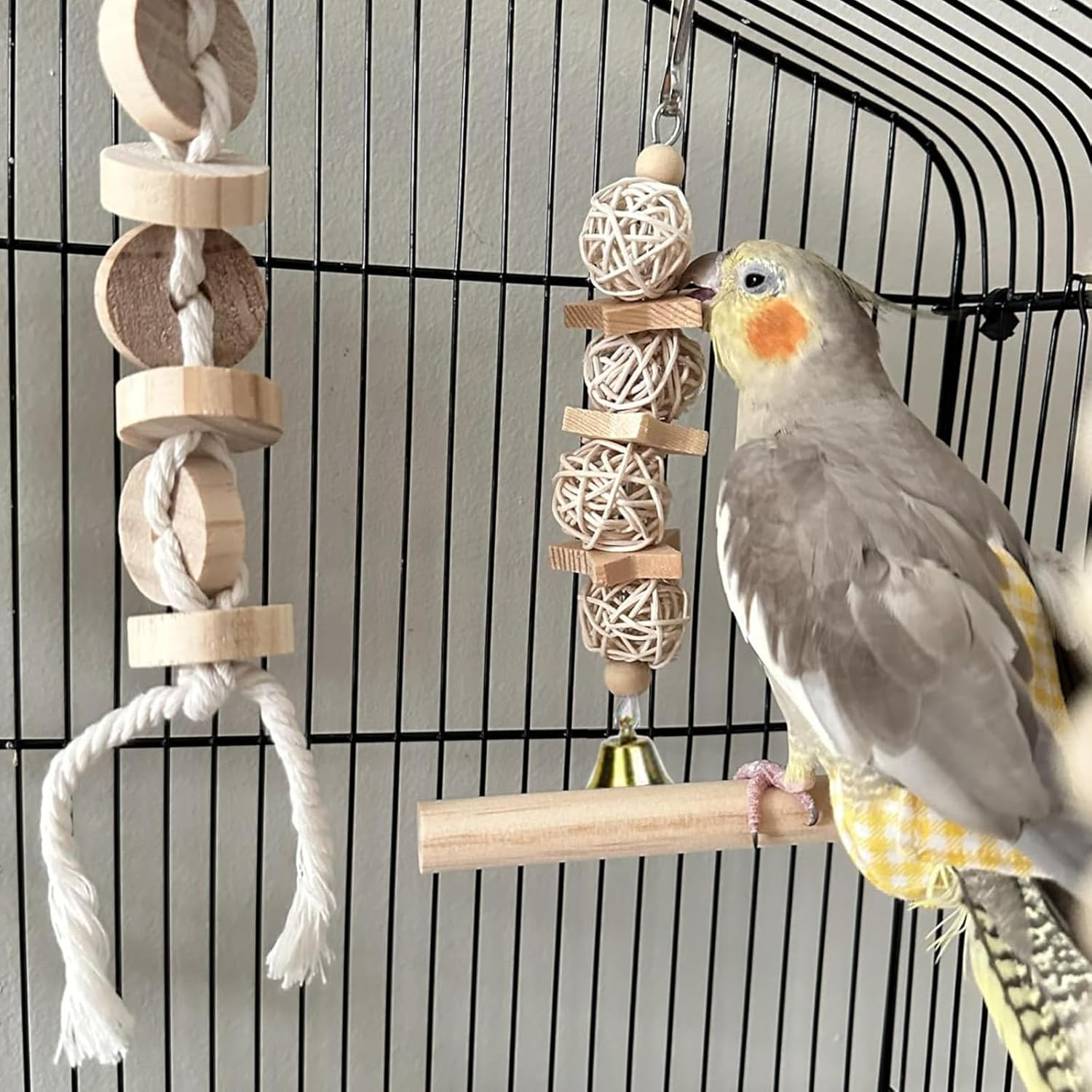 Bird Parrot Cage Swing Toys, Chewing Standing Hanging Perch Hammock with Climbing Ladder, for Budgerigar Parakeet Cockatiel Finches image number 1