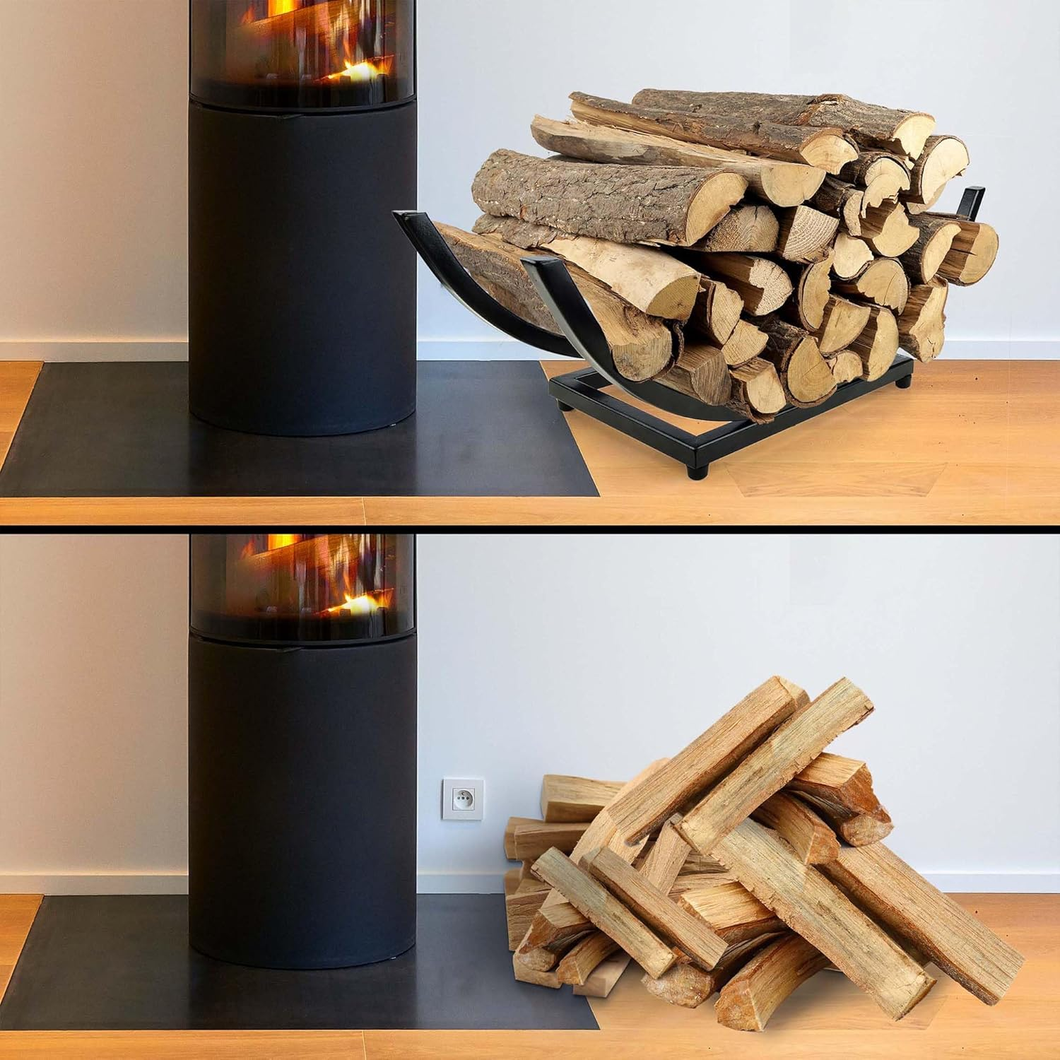 Curved Firewood Rack Holder: Heavy Duty Firewood Holder Indoor Outdoor for Firewood Storage - Fireplace Wood Rack Log Holder Black 22-Inch image number 3