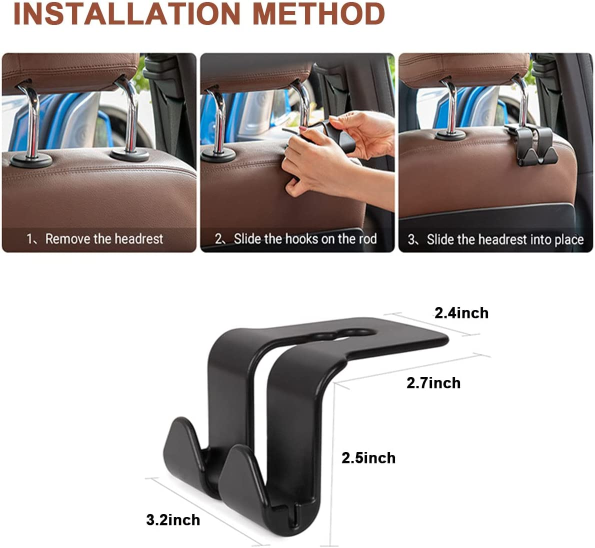 2 Pcs Car Seat Hook,2 in 1 Vehicle Headrest Hooks for Purse,Multi-Functional Mobile Phone Bracket,Durable Organizer for Hanging Grocery Bags in Car image number 5