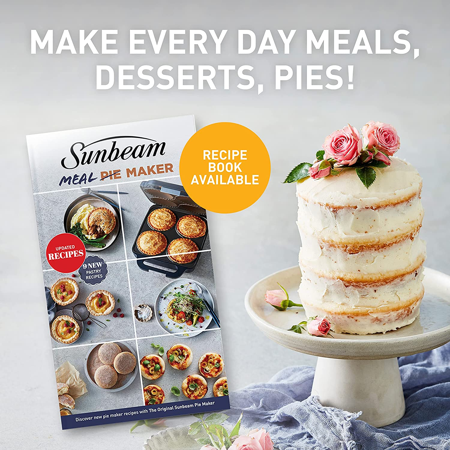 Sunbeam Pie Magic 4 up | Electric Pie Maker, Deep-Fill Plates Make 4 Traditional-Sized Crispy Pies, with Pastry Cutter for Perfect Portions & Pie Maker Recipes E-Booklet, Grey image number 1