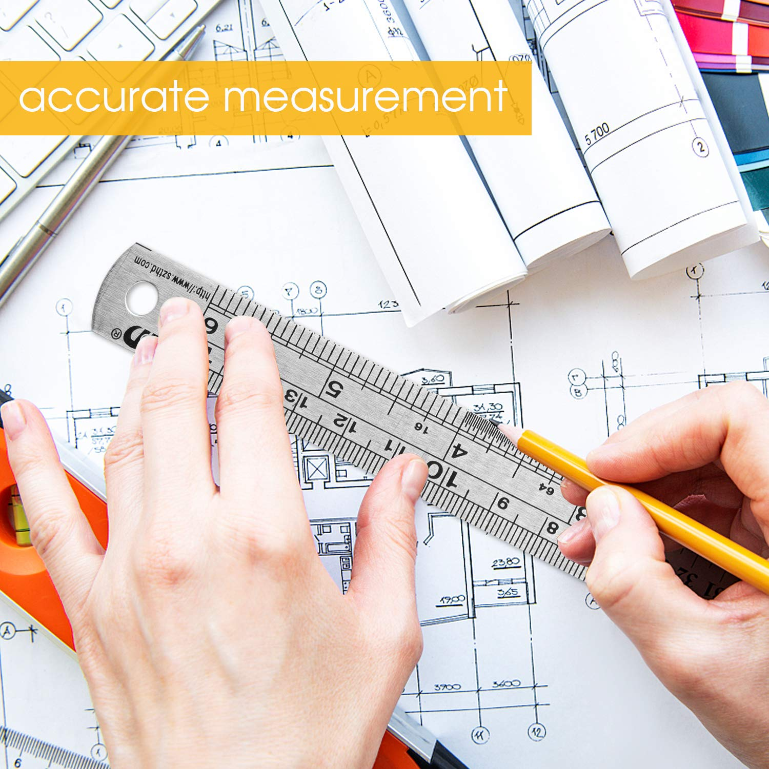 Stainless Steel Ruler 15Cm+20Cm+30Cm Office Ruler 3 Pieces Set Metal Rulers Kit for Engineering, Teaching (3 X Ruler)