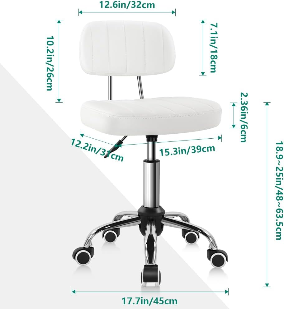 BFTOU Square Swivel Stool with Wheel Perfect for Work SPA Shop Massage Height-Adjustable and Cost-Effective Rolling Stool Chair with Back (White) image number 4