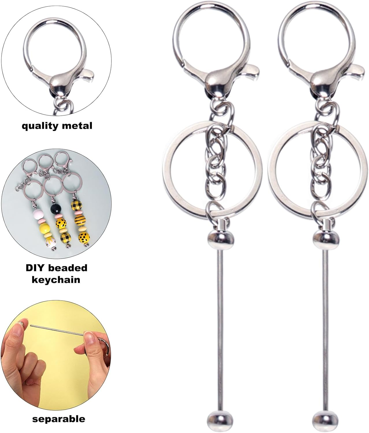 10 Pcs Beadable Keychain Bars Assembled Beadable Keychain Making Kits for DIY Craft Making Gift image number 2