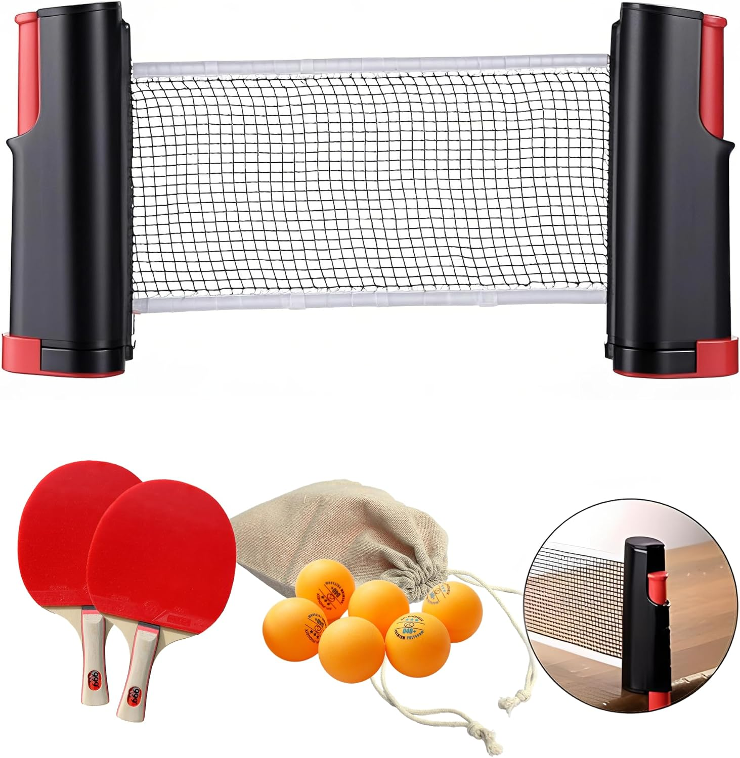 SPP Portable Table Tennis Set &ndash; Retractable Ping Pong Net, 2 Table Tennis Rackets, 6 Ping Pong Balls &ndash; Adjustable Net for Any Table, Indoor & Outdoor Play, Complete 2-Player Kit image number 3
