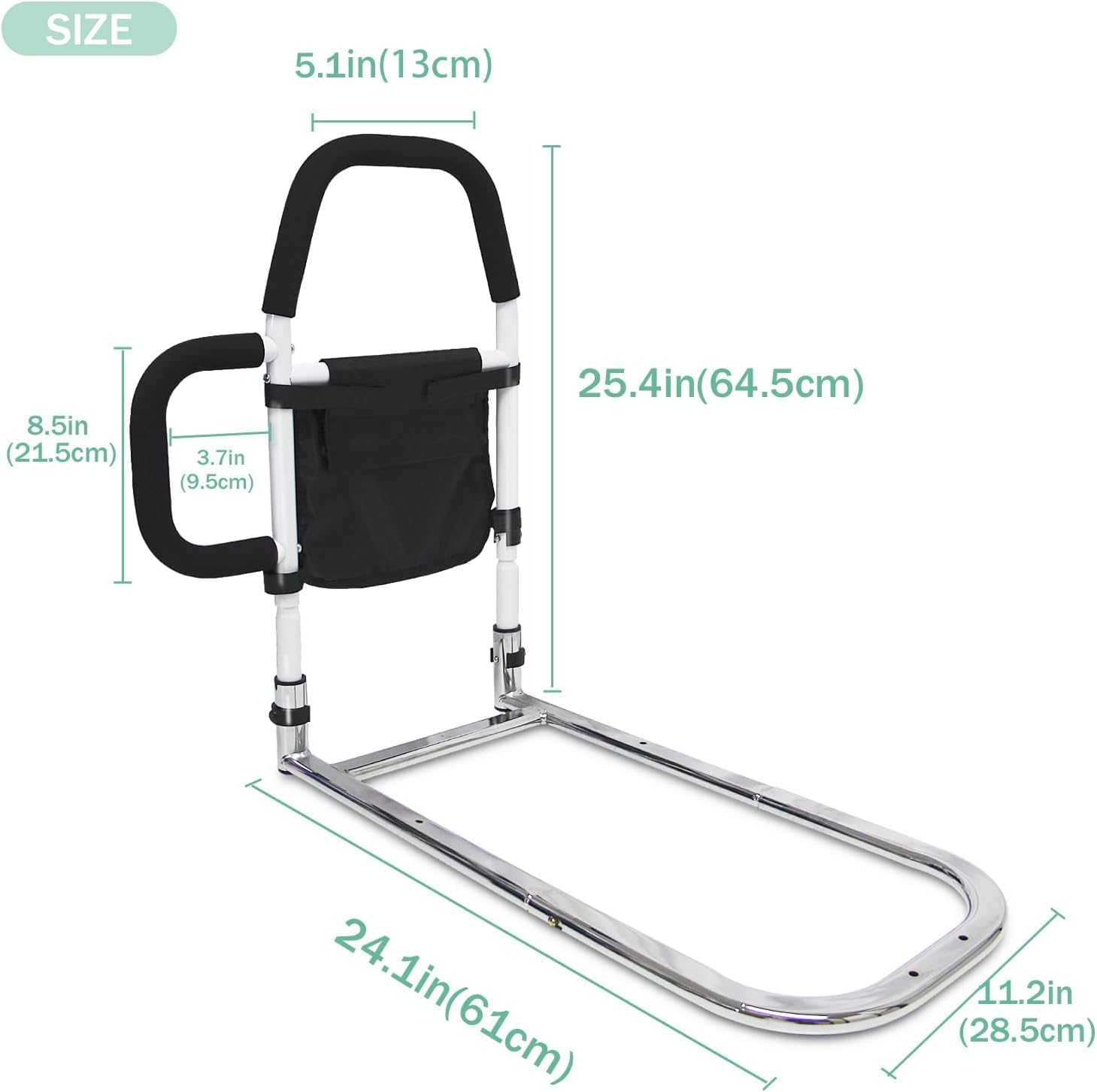 Bed Rails for Elderly Adults with Dual Grab Bars & Storage Pocket, Portable Adjustable Bed Assist Rail, Bed Rail Support up to 300Lbs, Fits King, Queen, Full Bed image number 6