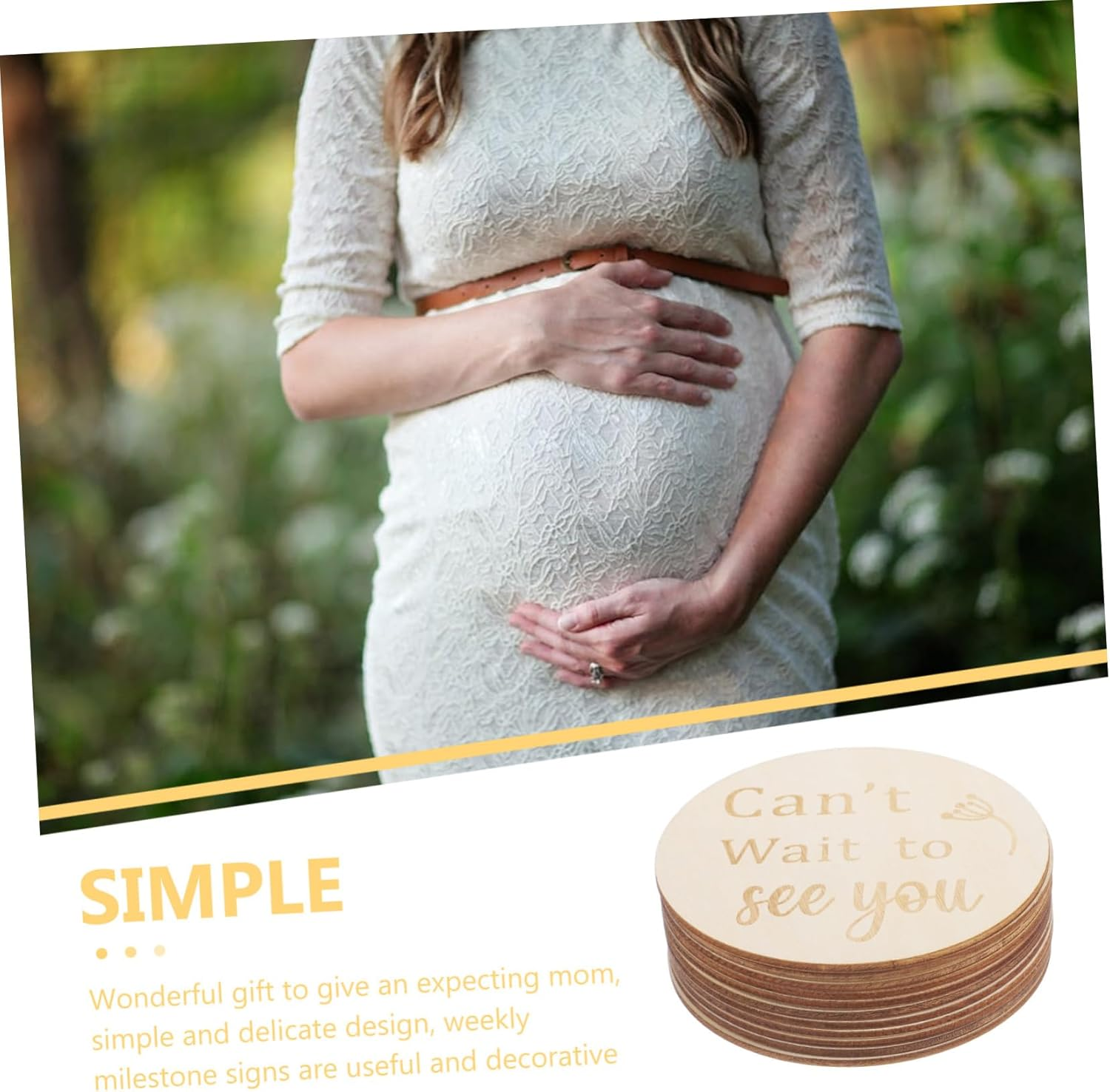 INOOMP Double-Sided Wooden Weekly Pregnancy Milestone Discs for Newborn Photo Prop, Pregnancy Journey Markers 11Pcs round Wood Cards for Weekly Growth Tracking image number 5