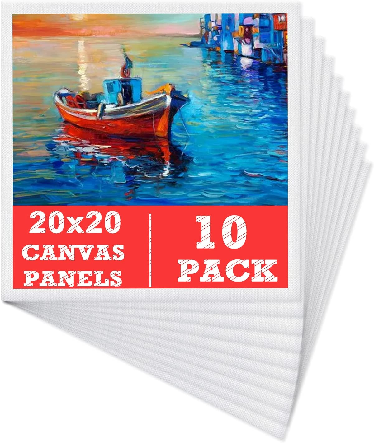 10 Packs Blank Canvas Panels Board 20 X 20 Cm(8" X 8"), 100% Cotton for Acrylic Painting, Oil Paint & Wet Water Art Media, Canvases for Professional Artist, Hobby Painters & Beginners image number 1