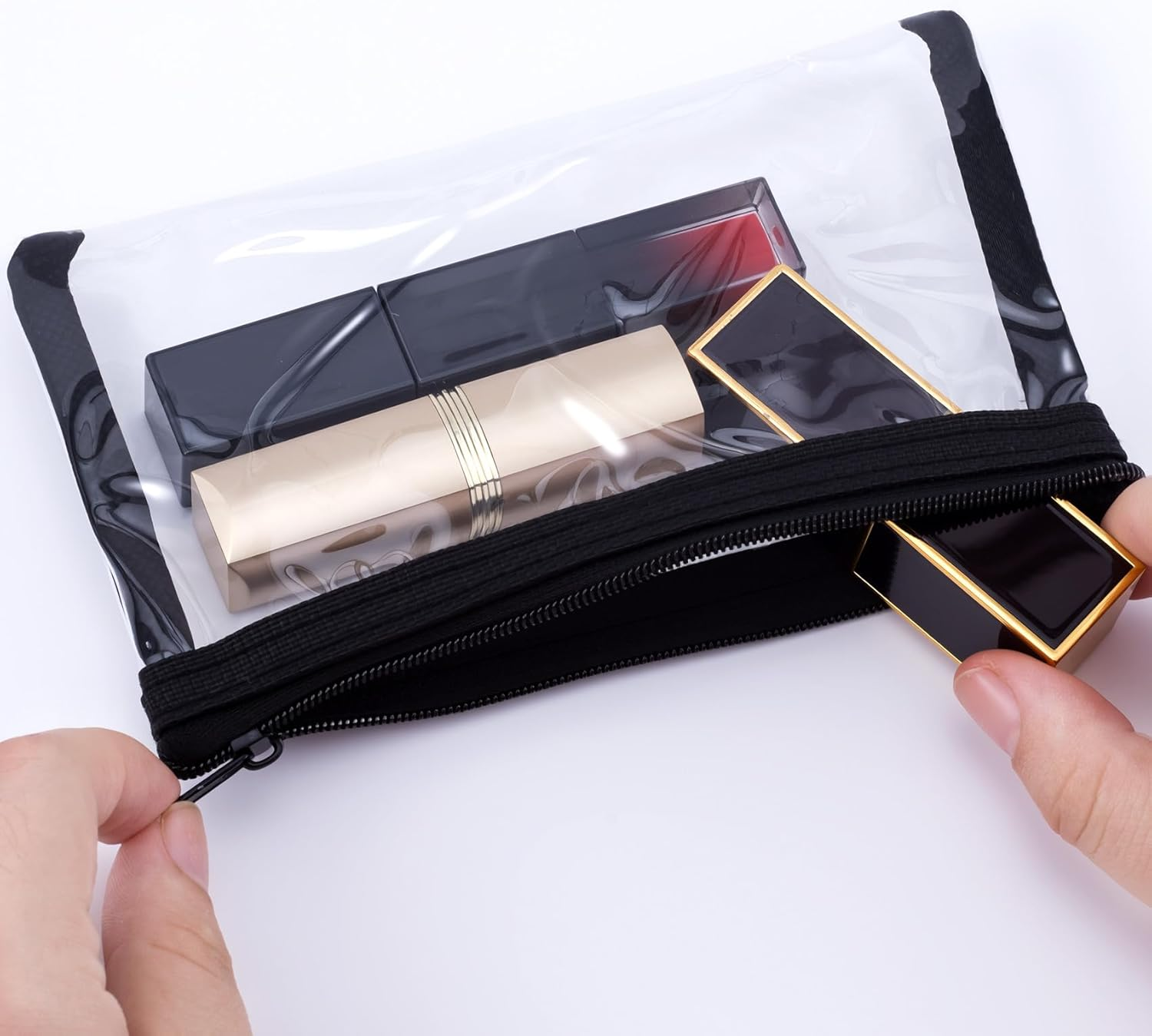 BEIQIYA 2Pcs Mini Clear Zipper Makeup Pouches, Small TPU Portable Cosmetic Bags, 6.3X3.5In Waterproof Makeup Pouch Purse Organizers for Jewelry Travel Supplies Storage- Black & Grey image number 6