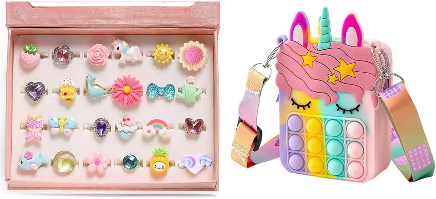 Little Girl Jewel Rings in Box, Adjustable, No Duplication, Girl Pretend Play and Dress up Rings (24 Lovely Ring) and Children'S Decompression Cute Toy Cartoon Bag image number 4
