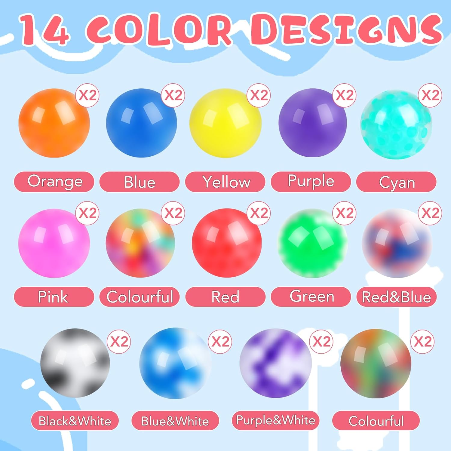 28 Pack Squishy Ball, Fidget Ball, Stress Balls Bulk for Adults, Anxiety and Stress Relief Ball for Adults, Stress Ball for Birthday Gift, Party Favors, Goodie Bag Stuffers image number 2