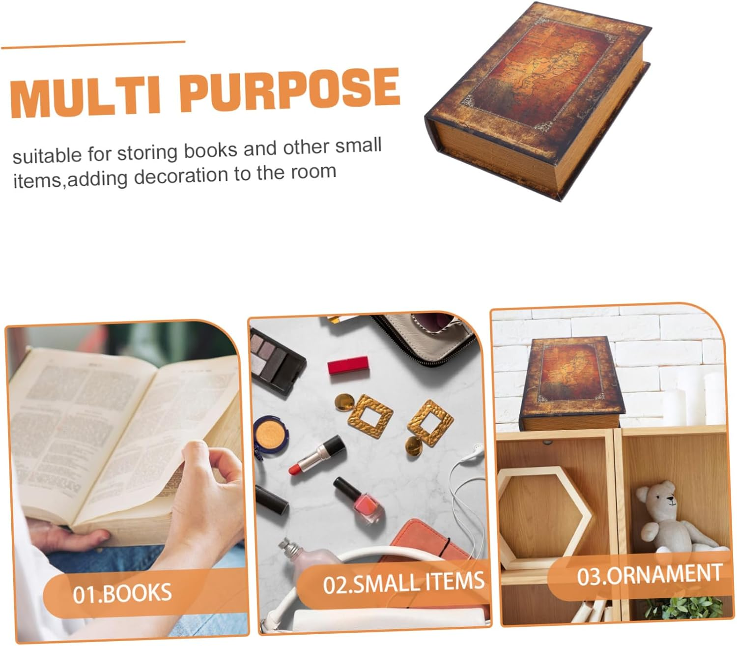 ABOOFAN Vintage Book Shaped Box Fake Book Storage Box for Bookshelf Decoration Home Office Use image number 3
