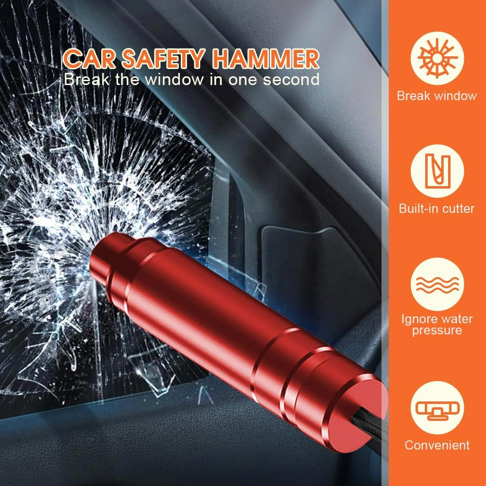 2PCS Car Glass Breaker with Seatbelt Cutter, Portable 2-In-1 Safe Hammer Car Window Breaker under Water, Functional Auto Glass Breaker, Emergency Window Breaking Tool Car Escape Tools (Red)
