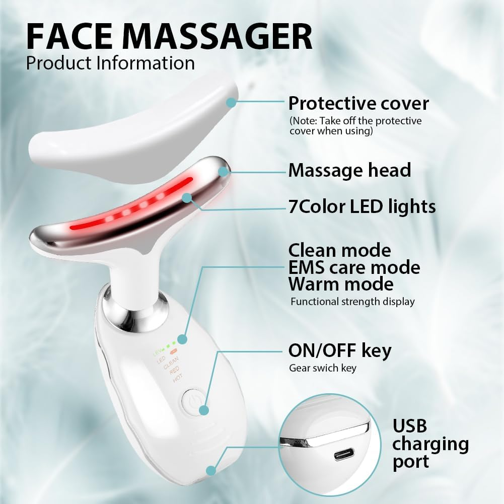 ACWOO Face Massager against Wrinkles, 3-In-1 Neck and Face Massager, Electric EMS Face Massage for Men and Women, 45&deg;C V Face Beauty Meter Facial Device, 7 Coloured LED Modes image number 3