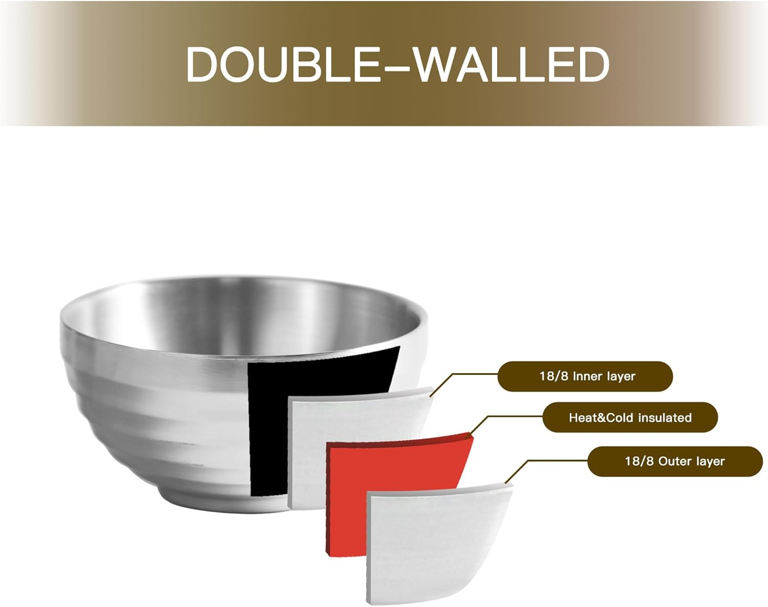 IMEEA Soup Bowl 10 Oz Ice Cream Bowl Double Wall Insulated Bowl SUS304 Stainless Steel Cereal Bowls, Set of 4 image number 3