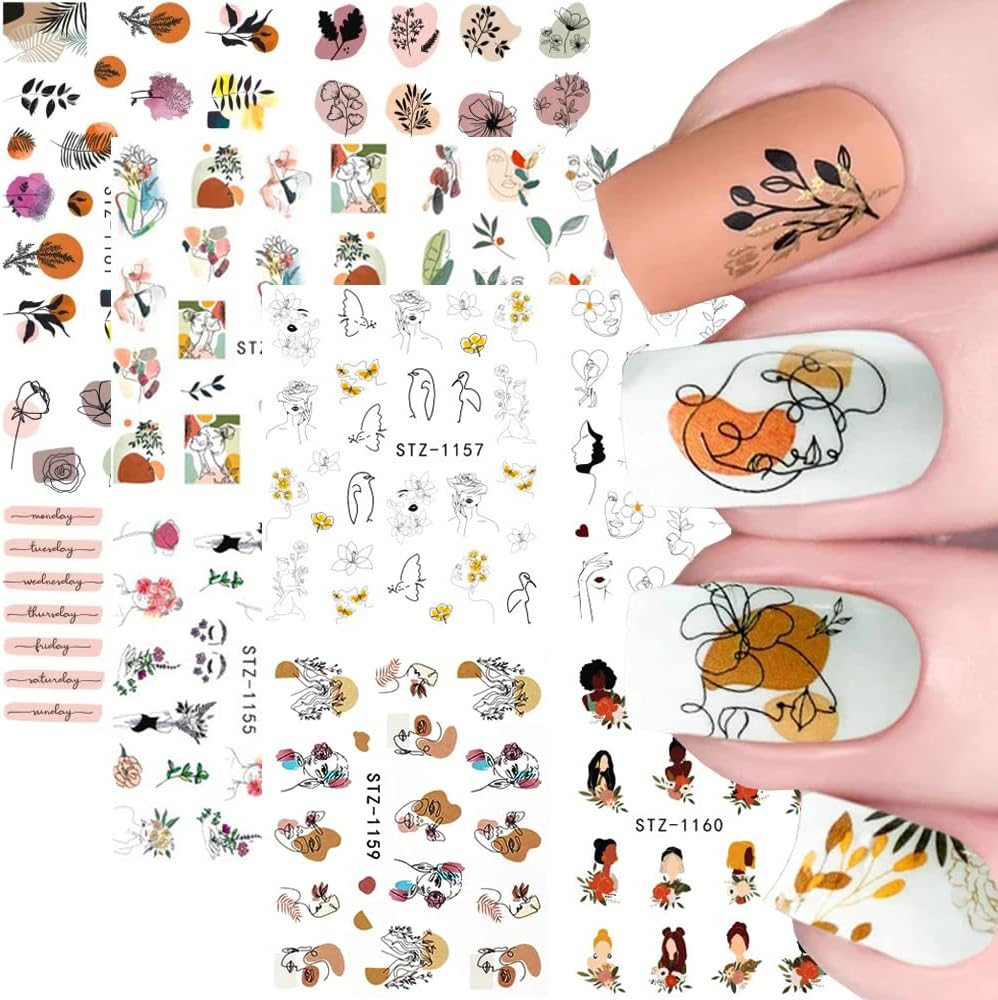 Missjelly Nail Stickers, Flowers Water Transfer, Abstract Nail Stickers, Nail Art Stickers, Nail Tattoos, Nail Design, Manicure, DIY Nail Art Decals for Women and Girls (3 Sheets)