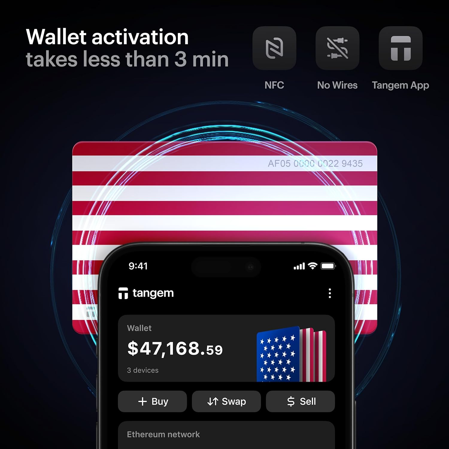 TANGEM Wallet - Secure Crypto Wallet - Trusted Cold Storage for Bitcoin, Ethereum, Nft'S & More Coins - 100% Offline Hardware Wallet, USA Collection, Usa Collection, USA Collection, Usa Collection image number 2