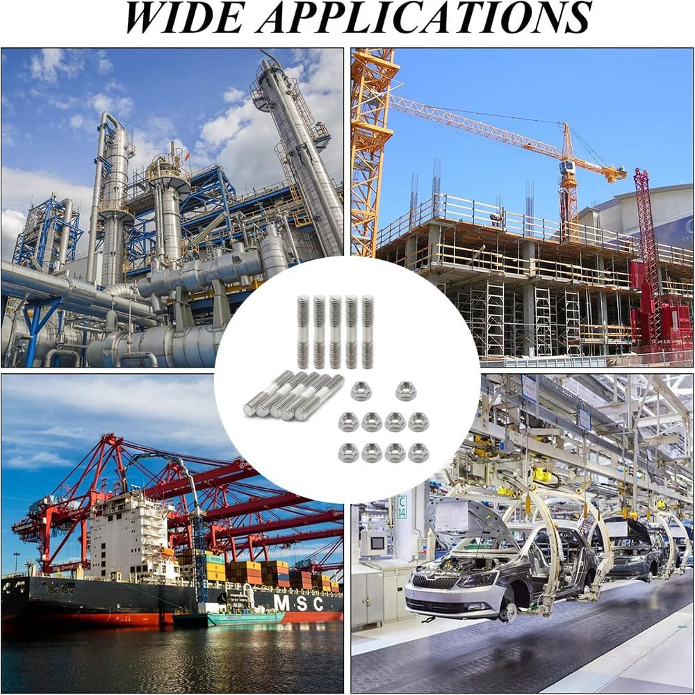 Leanockesa Exhaust Manifold Stud Kit, 10 Sets M8 Stainless Steel Studs and Nuts for Automotive Exhaust and Intake Systems, High Temperature Resistance, Corrosion Proof Bolts for Engine Repair image number 5