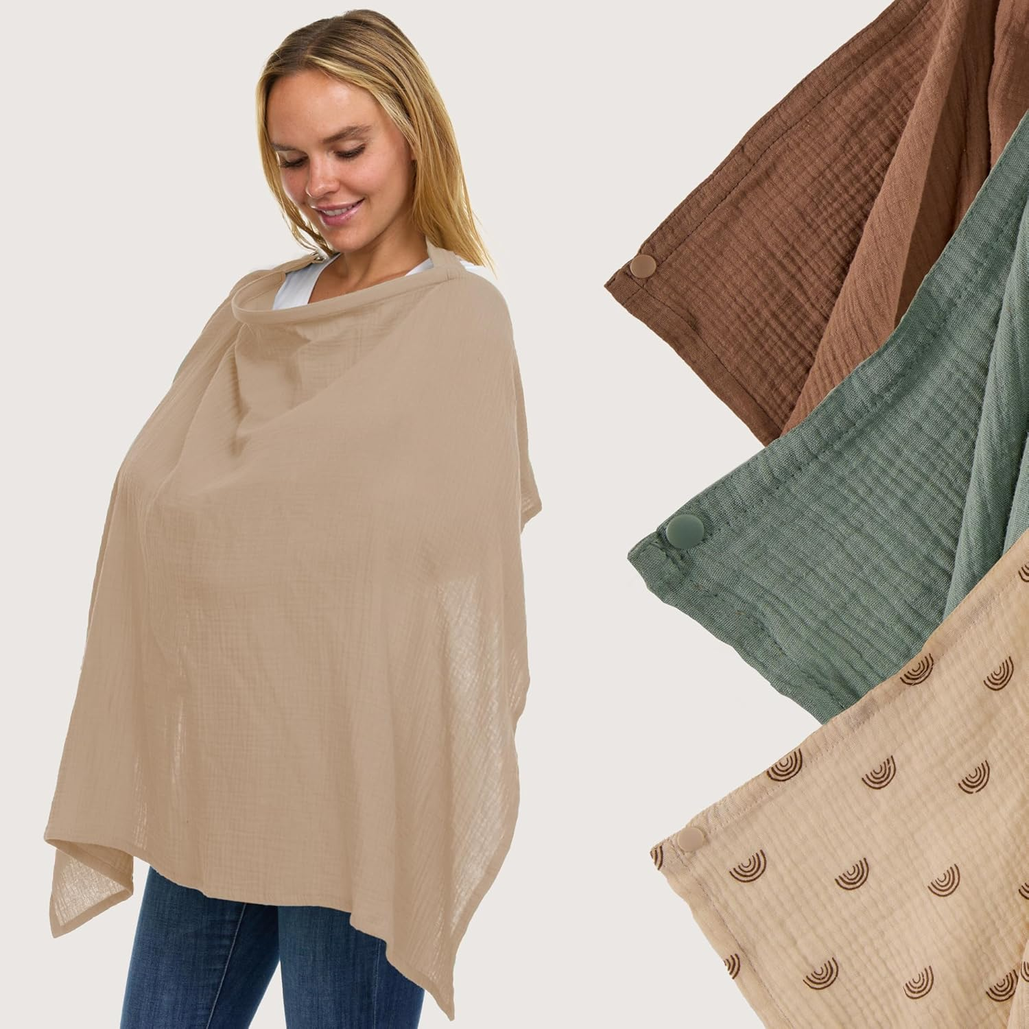 Muslin Nursing Cover for Breastfeeding - Breast Feeding Covers for Women | Breathable 100% Muslin Cotton Breastfeeding Cover with Arch-Line and Adjustable Straps | Breastfeeding Essentials(Sage Green)