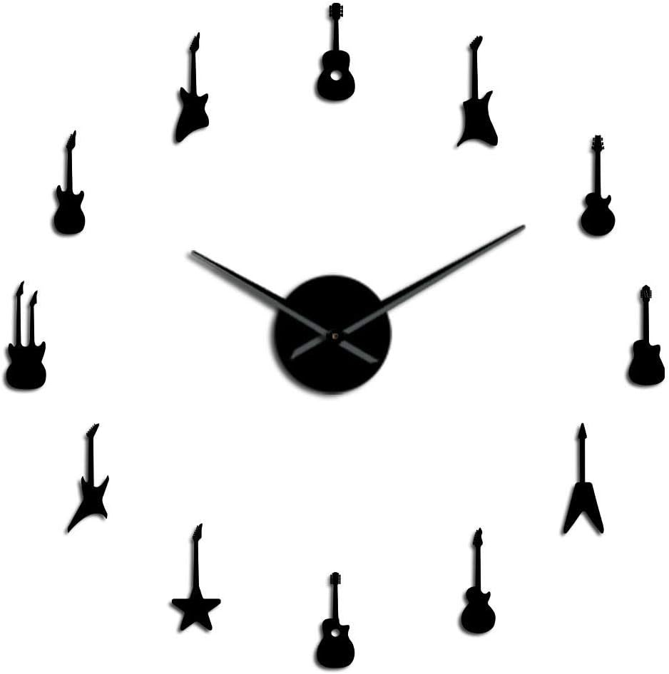 Guitar Variety Music DIY Giant Wall Clock Music Room Decor Frameless Big Needles Large Wall Clock Rock N Roll Guitar Wall Watch Black 47Inch(120Cm)