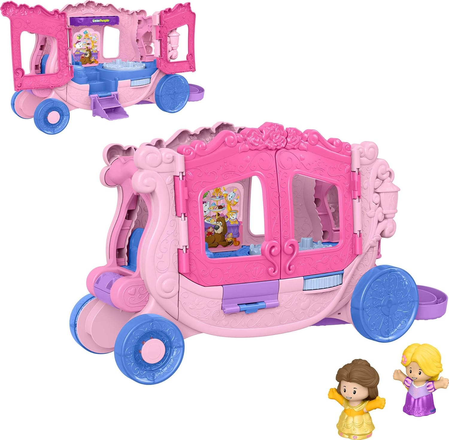 Fisher-Price Little People Toddler Toy Disney Princess Pull-Along Musical Carriage Playset with Figures for Pretend Play Kids Ages 18+ Months image number 3