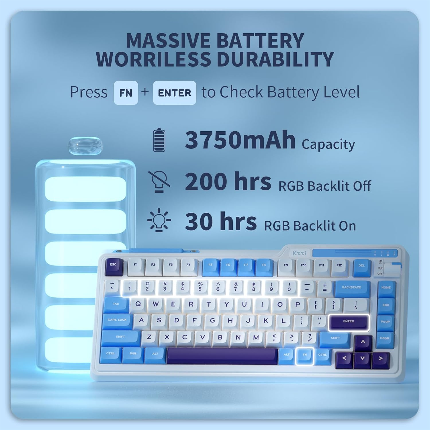 KZZI K75 Lite 75% Gasket Wireless Mechanical Keyboard, RGB Gaming Keyboard W/ 3-Mode Knob BT 5.0/2.4G/USB-C Wired, Hot Swappable, PBT Keycaps, 5-Layer Padding & Creamy Pre-Lubed Custom Linear Switches image number 5