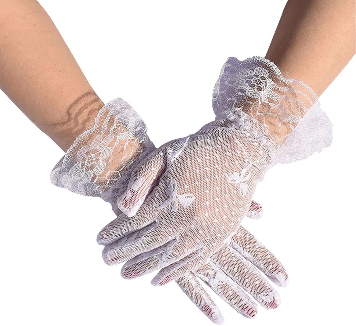 Lopsity Elegant Lace Gloves for Women - Short Summer Tea Gloves for Wedding, Party, Prom, Evening