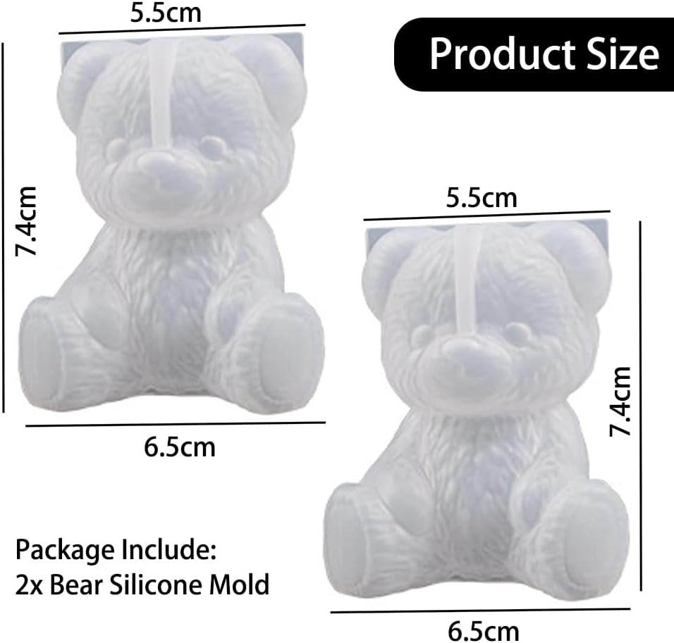 2PCS 3D Bear Silicone Resin Molds &ndash; Cute Animal Moulds for Epoxy Resin Casting, Chocolate, Candy, Cake, Candle, Soap DIY Crafts and Home Decoration image number 3