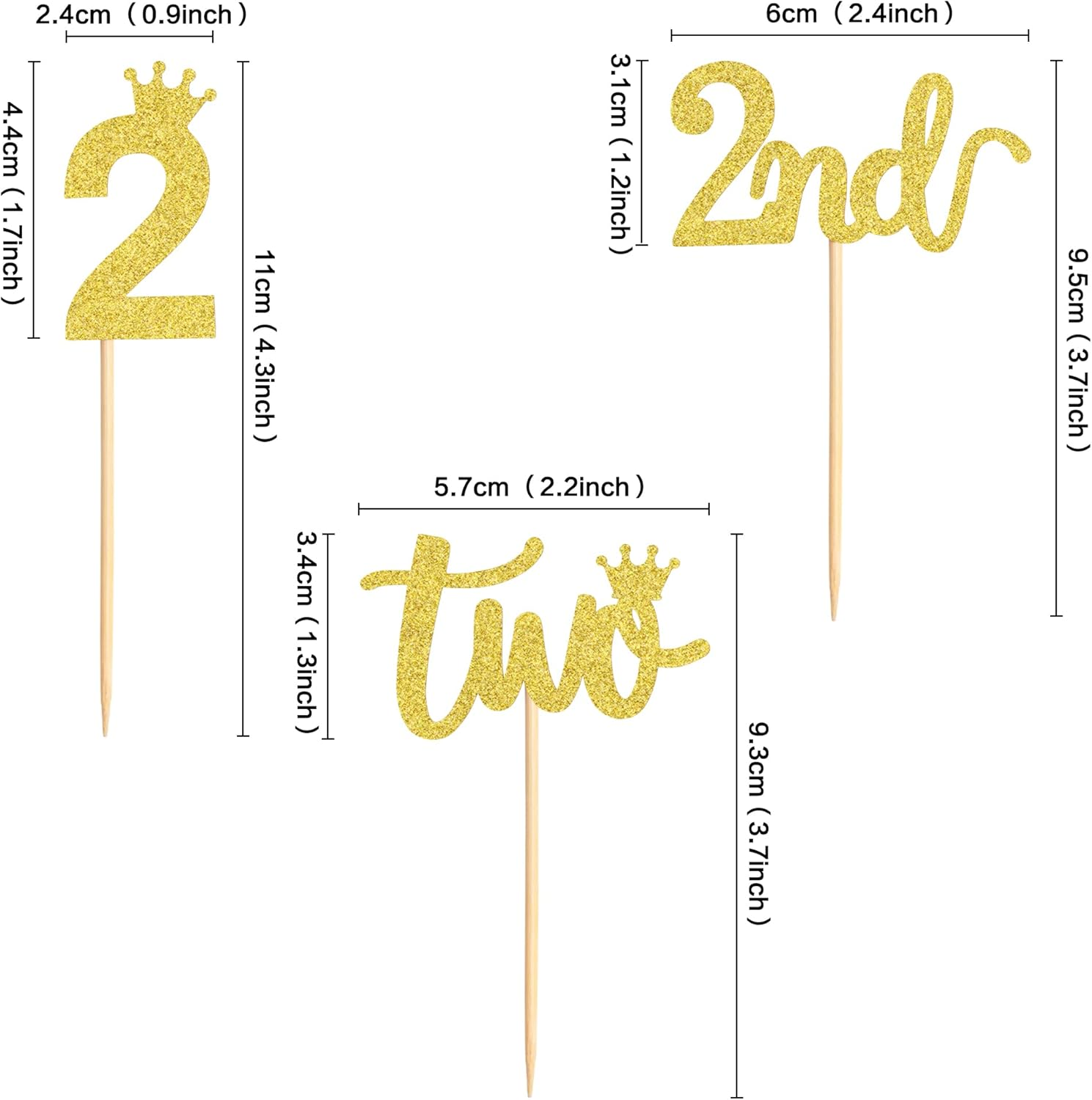 24PCS 2Nd Crown Birthday Cupcake Toppers Two Birthday Two Cupcake Picks Baby Shower Theme Prince Crown Party Cake Decorations Supplies Gold image number 5