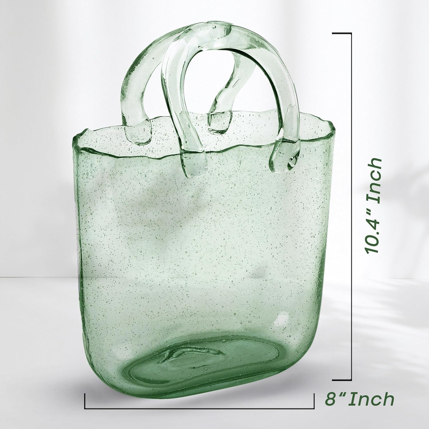 OLEEK Purse Vase for Flowers (Handmade) Glass Purse for Drinks -10Inche- Clear, Cool & Cute Vase for Centerpieces & Fish Bowl - Handbag Unique Flower Vase Decorative - Wide Mouth Bubble Vase for D&eacute;cor