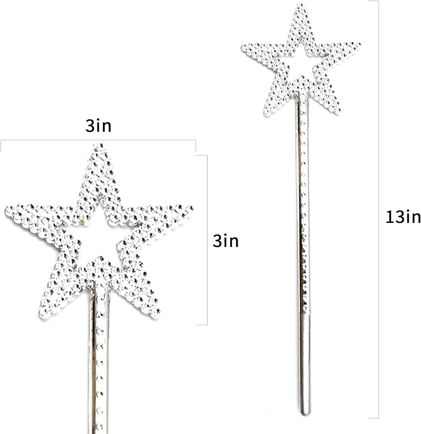 KOMIDK 13 Inches Star Wand,Tooth Fairy Wand Silver Fairy Princess Angel Wand Sticks Silver Fairy Princess Angel Wand Cosplayfor Girls Costume Birthday Party Wedding Halloween Christmas Cosplay image number 1