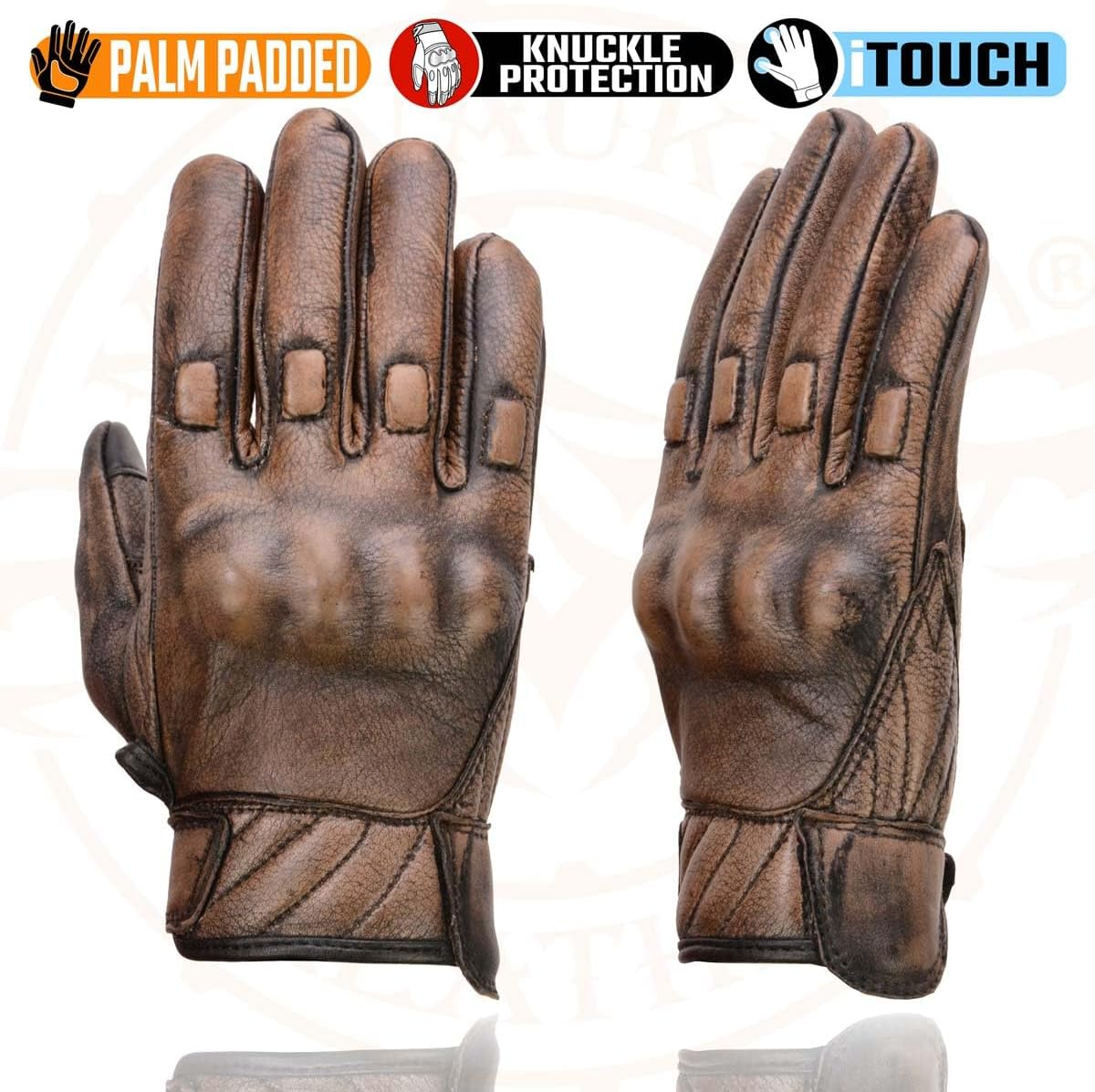 Milwaukee Leather MG7514 Men'S Brown Leather I-Touch Screen Compatible Gel Palm Motorcycle Gloves W/Protective Knuckle image number 2